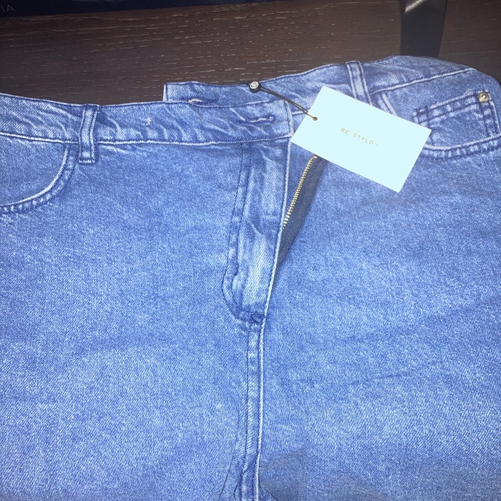 Blue denim Re/styled  criss cross shorts